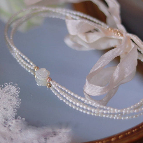 Rose Carvered Mother of Pearls Shell Layered Pearls Necklace and Bracelet (Purchase Individually) - Zafari Studio Jewelry